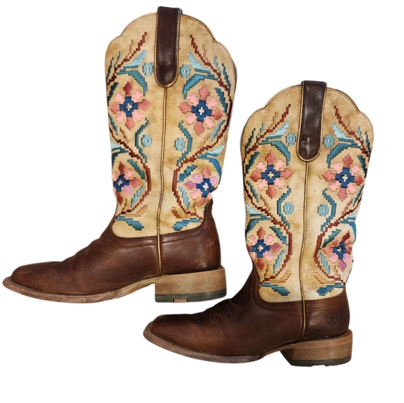 Ariat Frontier Daniella Rodeo Western Embroidered Cowgirl Boots Sz 7.5 Tan - Picture 3 of 14